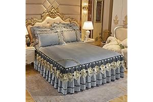 JTBDWOSK Samt Tagesdecke Ruffle Bett Rock Leintuch Bettrock Spannleintuch Bettvolant Bettwäsche Set 3tlg Bettüberwurf Kissenbezüge Bed Elegant Comfort Anti-Falten,A,200x220cm