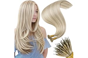 Moresoo Blonde Nano Hair Extensions Human Hair Ash Blonde with Platinum Blonde Nano Beads Human Hair Extensions 18 Inch Blonde Nano Ring Hair Extensions 1g/s 50g/Pack #P18/613
