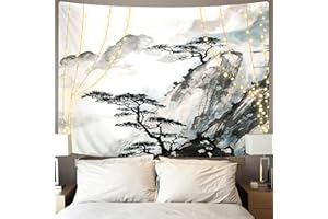 Violetpos Tapisserie murale japonaise - Paysage chinois asiatique - Arbres de montagne - Décoration d'intérieur - Pour chambre - 148 x 200 cm