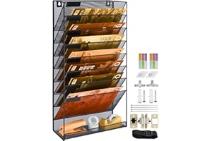PLSOPPKG Soporte de Archivador de Pared Colgante de 9 Niveles para Documentos de Revista, Bandeja de Malla A4, Organizador de Correo, Estante de Almacenamiento de Revistas, Organizador de Archivos