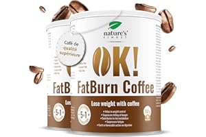 NATURE'S FINEST BY NUTRISSLIM Nature's Finest OK!Fatburn Coffee 300 g - 62 mg de Caféine Naturelle avec Guarana, L-Carnitine & Sureau - Boisson Instantané Énergisant Soluble, Vegan, Sans Gluten & Compatible Keto