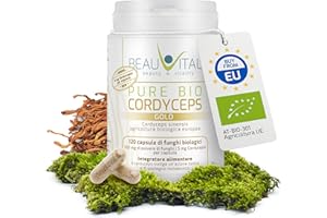 BEAUVITAL Pure Bio Cordyceps sinensis Gold 10 mg Cordycepin/g Nuova formula 120 capsule 500 mg funghi medicinali di produzione europea (no importazione Cina)