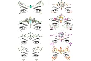 SHINEYES 8 Pezzi Gemma Viso Gioielli Adesivi per Musica Festival Festa Vacanze, Strass Viso Gemme per Halloween Natale, Viso Glitter Sticker Tatuaggio Temporaneo per Compleanno Carnevale