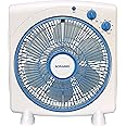 Sonashi Box Fan 12 Inch with 3 Speeds Low/Medium/High, Personal Desk Fan with Rotating Front Louver and Protection Grill, Table Fan for Office/Home 50W SBF-7031 Blue/White