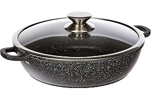 Kamberg - Sautoir / Sauteuse 28cm - Fonte d'Aluminium - Revêtement Type Pierre - Couvercle en Verre - Tous Feux dont Induction - Sans PFOA - 0008041