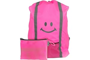 EAZY CASE Zaino scuola parapioggia, custodia protettiva con strisce riflettenti, copertura antipioggia impermeabile con riflettore e tasca, maggiore sicurezza nel traffico stradale, Smiley Pink