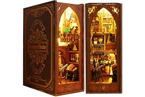 SHYLAMB DIY Book Nook Kit - DIY Miniature Dolls House Kit with Furniture and LED Light, 3D Puzzle Wooden Art Bookends, Model Kits for Adults to Build (Zangshuge)