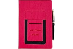 WEYEAH Agenda 2025 Version Française Avec Stylo, Agenda Annuel, Mensuel, Hebdomadaire et Quotidien, Plus 16 Pages Lignées, Agenda et Carnet 2 en 1(A5 rouge)