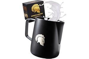 Barista Legends® Milchkännchen Edelstahl Schwarz matt 600ml mit speziellem Latte Art Ausguss für perfekten Milchschaum - Milchschaumkännchen mit Teflon Beschichtung (Schwarz 600ml)