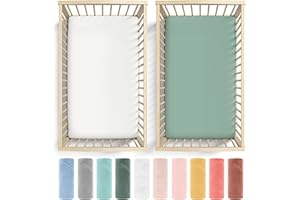 Bunnyjik 2 x Cot Bed Sheets 140 x 70 Fitted - 100% Pure Cotton 70x140 Cot Bed Sheets - Quality Combed Jersey Cot Sheets 140 x 70 Fitted Cotton - 20cm Extra Deep Cot Bed Fitted Sheet White + Green