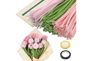 FENTAR 300 Pcs Limpia Pipas Kit, con 20tallos Tallos de Flores 2rollos Cinta Limpiapipas Manualidades, DIY Limpiador Pipa Tallos,30cm Weich und Dick Limpia Pipas para Manualidades Color Verde Rosa Proceso