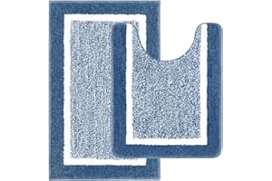 Pauwer Bath Mats Set 2 Piece Super Absorbent Bathroom Rug & Non Slip Pedestal Mat Set Washable Shower Bath Rug for Bathroom Floor(50X80cm+50X60cm, Teal)