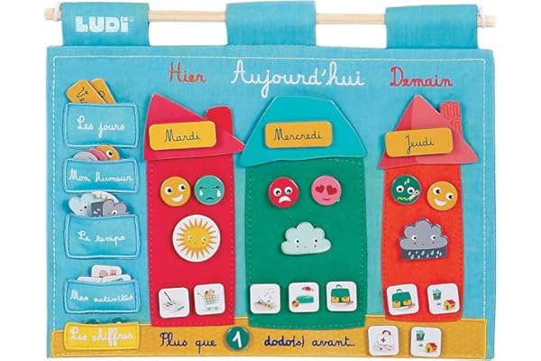LUDI - Tableau de Routine pour Enfant “Le Temps qui Passe” - Panneau avec 60 Étiquettes Amovibles - Jouet Éducatif, Appréhender la Notion du Temps - Dès 3 Ans