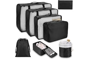 DIMJ Confezione da 8 cubi da imballaggio per valigie, organizer per bagagli, borse organizer per valigie, borse da viaggio organizer per vestiti, scarpe, cosmetici, articoli da toeletta (nero)
