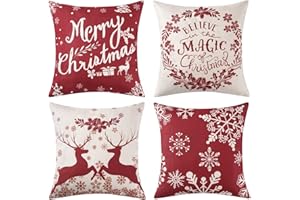 CAROMIO Weihnachten Deko Kissenbezug 4er Set Hirsch Kissenbezüge Wohnzimmer Dekokissen Couch Weihnachtsdeko Leinen Kissenhülle Weihnachtskissenbezug Sofa Kissen Outdoor Couchkissen 45 x 45 cm