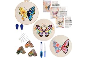 W Rxkiocs Kit De Démarrage De Broderie Kit Broderie Débutant DIY Embroidery Kit Point De Croix Kit d'Outils De Broderie Papillon Avec Cerceau De Broderie Réglable Aiguille De Broderie Fil De Broderie