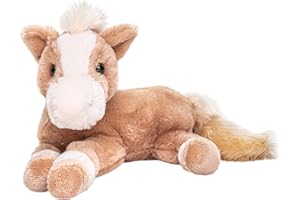 Uni-Toys - Caballo marrón Claro, Tumbado - 28 cm (Longitud) - Animal de Granja - Animal de Peluche.