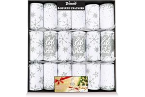 DIAMOND CHRISTMAS CRACKER Deluxe Christmas Crackers Pack 6x12" Silver Snowflakes with Deluxe contents + 12pcs Bingo Card OR Who Am I Card