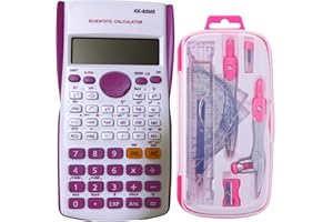 WZIOEPUL Maths Set Scientific Calculators Protractor and Compass - Basic Stationery Set 240 Functions 2 Line 10+2 Digits,Desk Math for School Protractor and Compass with Rulers and Two Set Squares