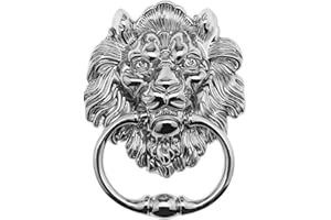 Create idea 15,8 cm / 6,22 Zoll Löwenkopf Kopf Klopfer Dekorativer Aluminium Klopfer Poliert Hellchrom Klassisches Antikdesign für Vordertüren und Hauptveranden Zubehör