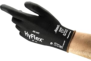 Ansell HyFlex 48-101 Gants de Travail Ultrafins, Nylon Extensible avec Enduction Polyuréthane, Protection Multiusage Haute Précision, Bricolage et Mécanique, Noir, Taille 2XL (12 Paires)