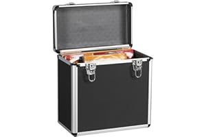 Yaheetech Étui pour Disques Vinyles de 33 Tours Mallette de Rangement pour Collection de DJ Valise Vinyles avec Fermeture à Clé pour 50 Albums 35x20x36 cm Noir