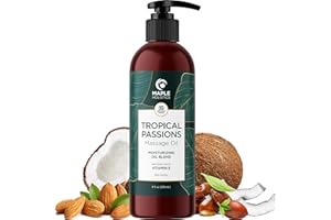 MAPLE HOLISTICS Tropical Scented Massage Oil for Couples - Lightweight Relaxing Massage Oil for Massage Therapy Date Night or at Home Spa Day Smooth Gliding Sweet Almond Oil - Mango Scent Non GMO Gluten Free & Vegan