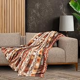 LATUDA CONCEPT SoftMicro Boho Etnik Desenli Mikrofiber Koltuk &Ouml;rt&uuml;s&uuml; ve TV Battaniyesi, Koltuk Şalı, Kaymaz Toprak 130x180 cm