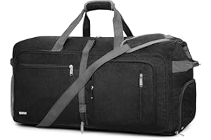 WANDF Reisetasche mit Schuhfach Faltbare Weekender-Reisetasche Handgepäck für Männer Frauen (Schwarz,65L)