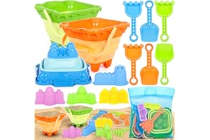 KDISHKRA 14 Piezas Juguetes de Playa para Niños con Cubo Castillo, Palas, Moldes de Arena y Bolsa de Rejilla – Juguetes Playa Infantiles Ideales para Arenero, Jardín, Vacaciones, Viajes