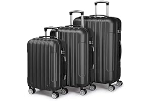 LALAHO Set de 3 Valises de Voyage, Valise Grande Taille & Cabine, ABS avec roulettes Pivotantes 360°, Cadenas et Poignée Télescopique (Noir)