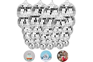 TranRantic 32 Stück Discokugeln Set, Glänzend Discokugel Klein, Mini Discokugel Deko, Disco Ball Cake Toppers, Deko Discokugel für Kuchendekoration, Party, Bar, Urlaubsdekoration(mit Seil)