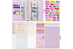 Budget Planner A6, AOTUAO Binder Budget Planner Deutsch Haushaltsbuch mit Geldfächer, Cash Stuffing Geld Organizer mit Klar Plastik Binderumschlägen, Budgetplaner Sparbuch, Budgetblätter-Lila