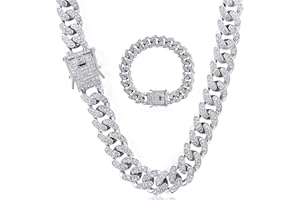 FUYIHGL Cuban Link Chain Iced Out für Herren 14MM Miami Cuban Link Choker Halskette Armband Set 18K Gold Plattiert Bling Bling Diamant Kette Armband Hip Hop Schmuck für Jungen Damen