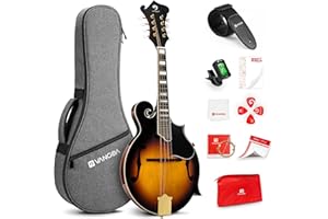 Vangoa F-Style Mandolins Instrument 29-Fret, 8 String Acoustic Mandolin With Protective Plate, for Beginner Adults, Sunburst