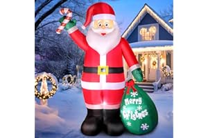 OMDEKOR Efektywna 245cm Nadmuchiwana Figura Św. Mikołaja z Diodami LED, Wodoodporna (IP44) na Zewnątrz, Olśniewająca Oświetlona Dekoracja na Boże Narodzenie do Ogrodu i na Trawnik