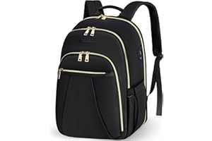 IGOLUMON Laptop Backpack for Women 15.6 Inch Womens Backpack With USB Port Lightweight Waterproof Computer Laptop Bag Daypacks for Work Business Travel School College,Black