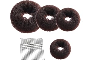 BFQZ 4 Pcs Ring Style Donut Bun Shaper, Hair Donut Bun Maker Set with 20 HairPins, Hair BunDonuts, Hair Donuts Brown for Girls Kids Women DIY Chignon HairStyles (Brown,4 Sizes)