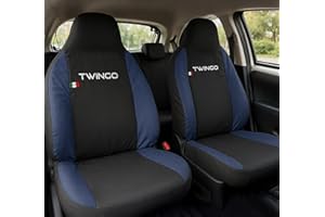Auto Accessori Lupex | Housses de siège Made in Italy compatibles pour Twingo II (2007-2014) III (2014-2024) avec appuie-tête intégré, tissu polycoton, 9 pièces (noir - bleu foncé)