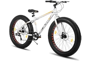 ‎HH HILAND Hiland Fat Tire 24/26 Zoll Mountainbike mit Doppelscheibenbremse, 7-Gang Mountainbike für Jungen und Mädchen, Strand und Schnee Fahrrad, Blau/Grün/Weiß/Silber