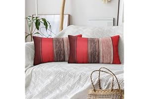 HANRUNSI Fundas de Cojín Rojo 30x50 Lino Fundas Cojines Rayas de Colores Casa de Campo Rústica Granero Textura de Madera Rojo Naranja Gris Funda Almohada para Granja Sofá Balcón Juego de 2