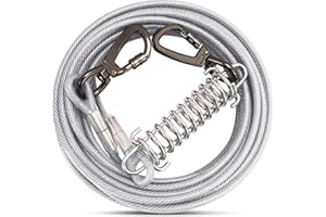 OH-JEWPHX Tie Out Leinen für Hunde,Leinen mit Stoßdämpfender Feder,3-15m, Hofleine Leinen für Hunde,Hundeleine für den Hof（Silbrig,6M