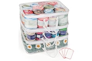Coopay Lot de 3 grands sacs de rangement transparents pour laine (40 x 30 x 15 cm), organiseur de rangement portable avec poignée, étanche et peu encombrant avec 4 étiquettes