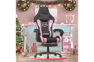bigzzia Sedia Gaming Carina con Orecchie di Gatto, Sedia da Gioco con supporto Lombare Massaggiante, Sedia Ergonomica per Computer per Ragazza con Poggiapiedi e Poggiatesta (nero e rosa)