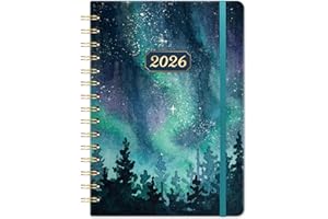 FULLVINTAGE Diary 2026 - Diary 2026 from Jan. to Dec. 2026, 2026 DIARY A5 Week to View with Hard Cover and Back Pocket, 21.3 x 14.7 x 1.6 cm - Green Aurora