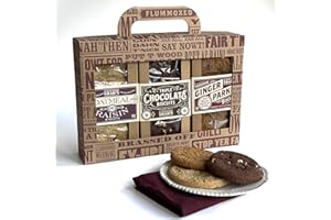 LOTTIE SHAW'S Lottie Shaws - Luxury Gift Box of 3 Packs of Biscuits 600g, Includes Yorkshire Ginger Parkin, Triple Chocolate and Oatmeal Raisin Biscuits, 8 Biscuits in Each Pack Great Treat, Indulgent Gift with Tag