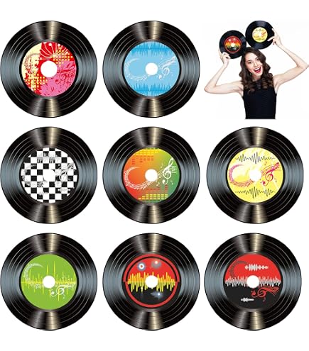 8 Pièces Décoration Disque Vinyle Rétro - Set Décorations Fête Musique Murale Pour Bar, Café, Années 50