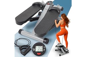 PORTENTUM Mini Stepper Fitness casa con Bandas de Resistencia y Pantalla LCD 5 Funciones — Máquina Steps 3-en-1 para piernas, glúteos y Brazos — Potencia Regulable — Compacto y fácil de Guardar
