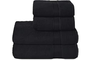 GLAMBURG Ultra Soft 4er-Pack Handtuch-Set, Baumwolle, enthält 2 übergroße Badetücher 70 x 140 cm, 2 Handtücher 50 x 90 cm, für den täglichen Gebrauch, kompakt und leicht — Schwarz