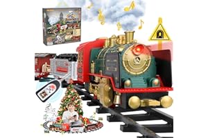 MINI TUDOU Trenino Elettrico per Bambini,Natale Telecomando Treno con Vapore,Luce e Suoni,Auto da Pista con Locomotiva a Vapore,Vagoni Merci,Binari,Treno Giocattolo per Bambini Maschi 3 4 5 6 7 8